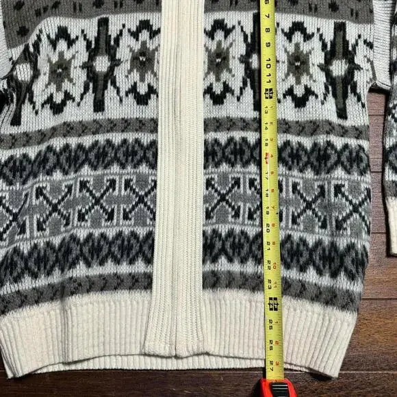 London Fog L XL Vintage Full Zip Ski Sweater Nordic Aztec Snowflake 70s 80s - Picture 6 of 10